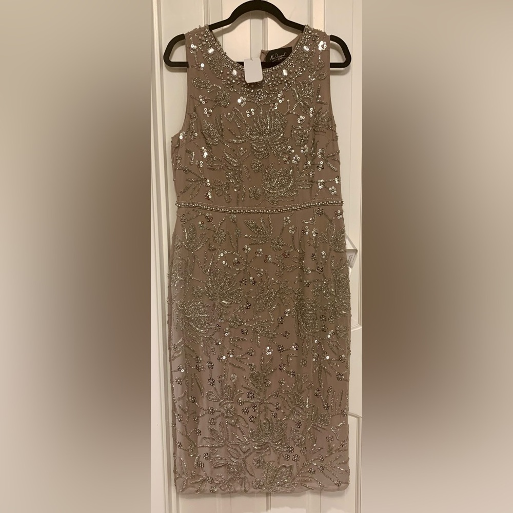 NWT Mac Duggal Sz 10 Formal Beaded Shift Dress, “Vintage Lilac” Mauve/Gray - Picture 2 of 5